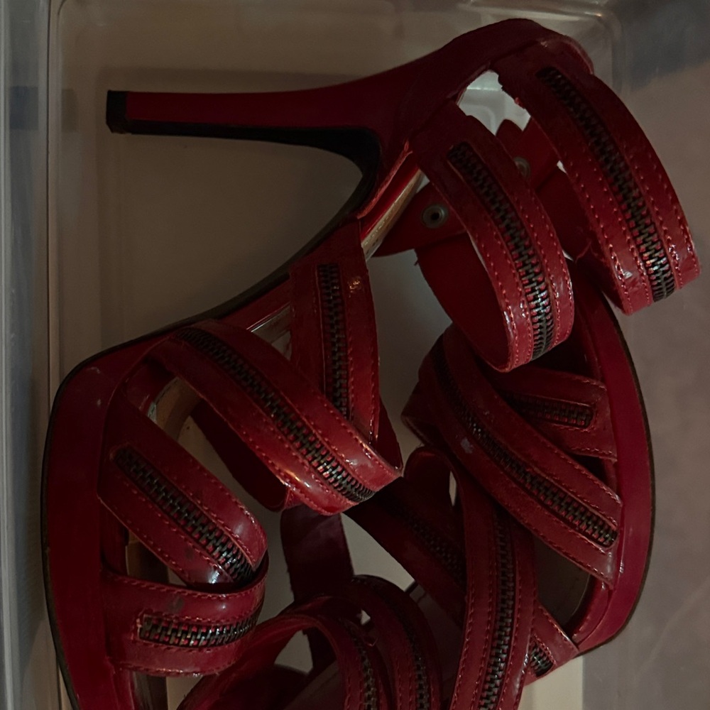 Gianni Bini Red Zipper-Trim Strappy High Heel Sandals - Picture 8 of 8